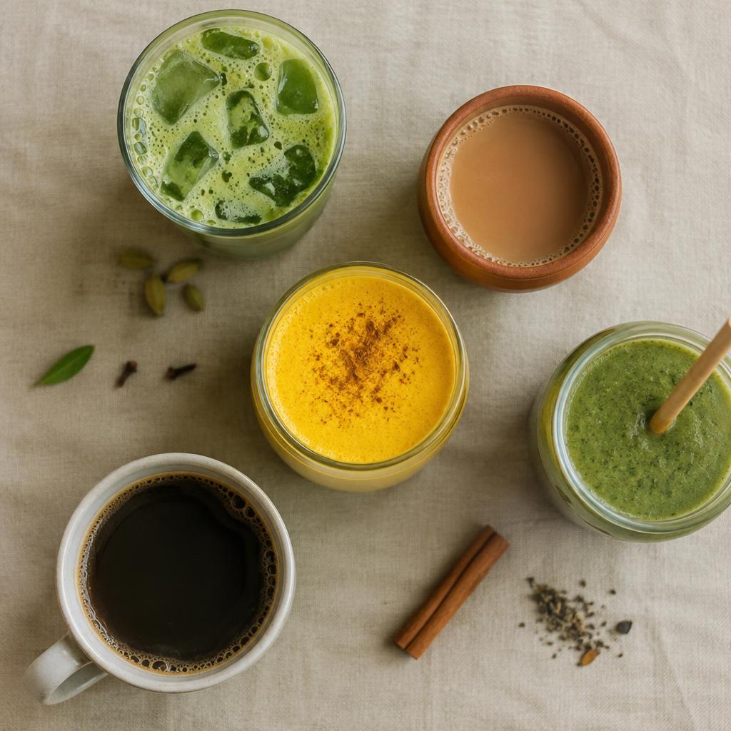 Matcha, chai, golden latte, smoothie and pour-over